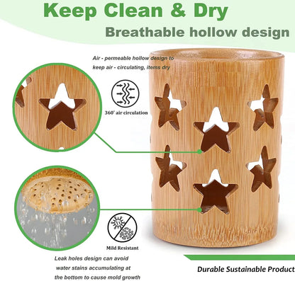Bamboo Tube Toothbrush Cup Holder Drainage Air Circulation Toothbrush Holder Home Bathroom Offices Decor Supplies